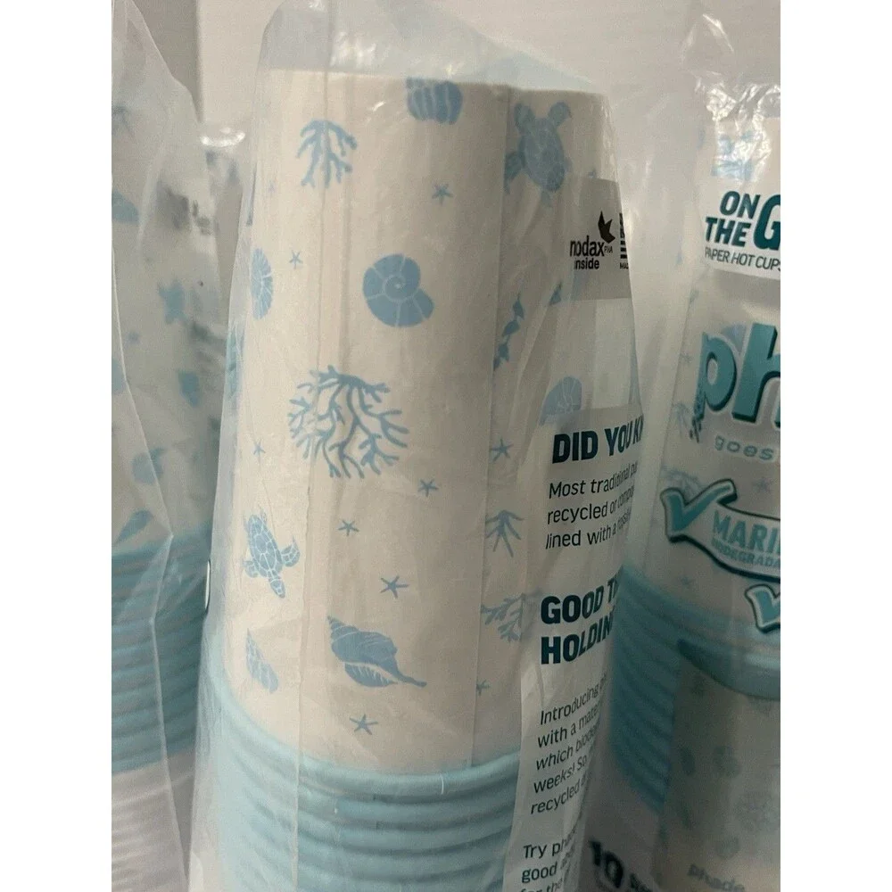 Lot Of 5 Biodegradable Ocean Theme paper Hot Cup 16oz Phade 50 Pc